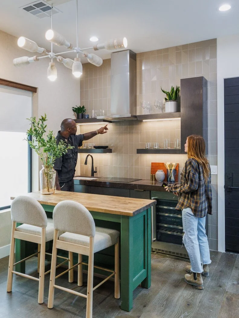 Team Mina Starsiak Hawk and Vernon Davis in Team Taniya Nayak and Drew Lachey's Multi-Gen Suite, as seen on Rock the Block, Season 7.