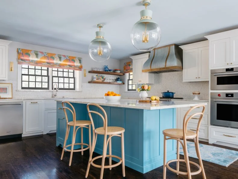 Kitchen With White Cabinets and Colorful Accents