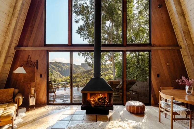 Great Room With Black Stove