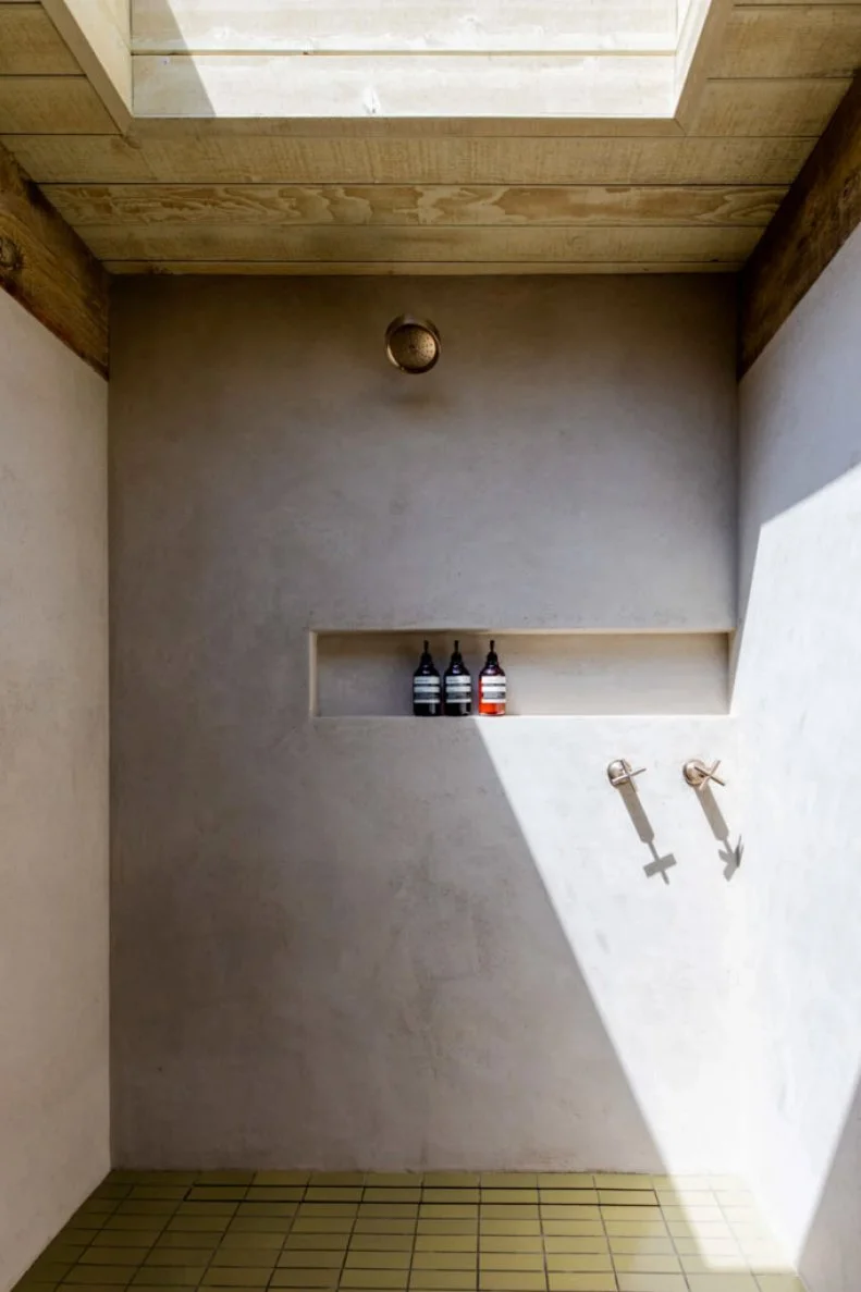 Shower With Green Tile Floor