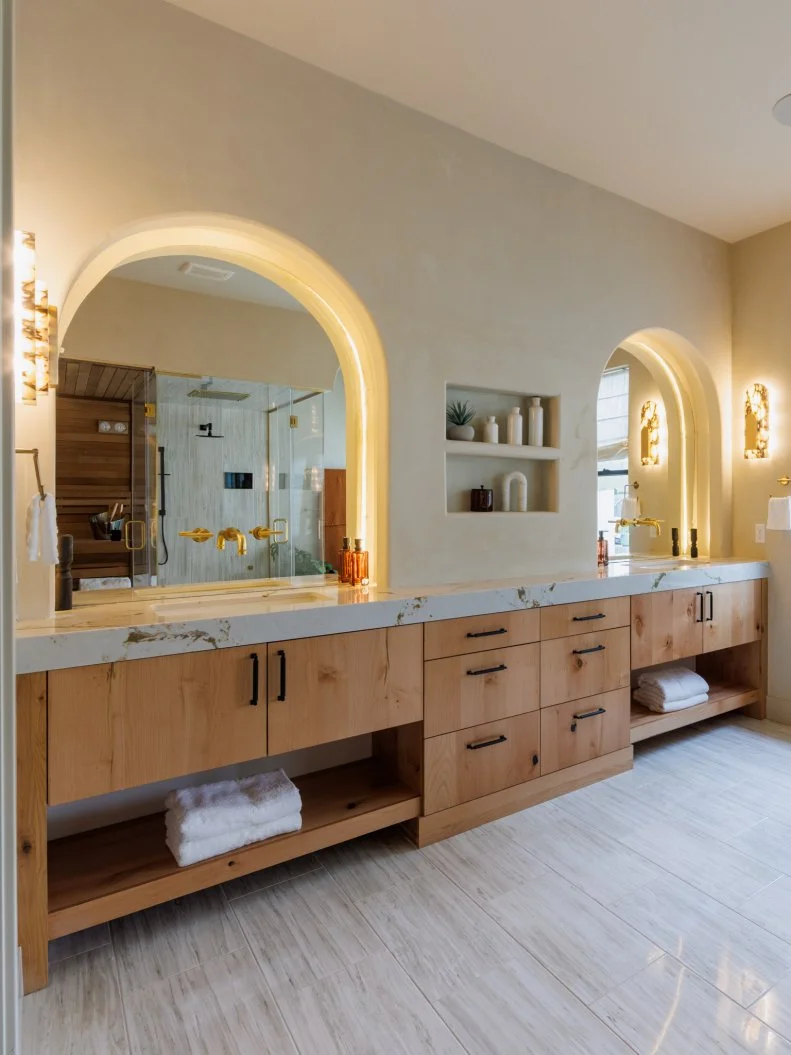 After of Team Scott McGillivray and Brooke Hogan's Primary Suite - Bathroom, as seen on Rock the Block, Season 7.