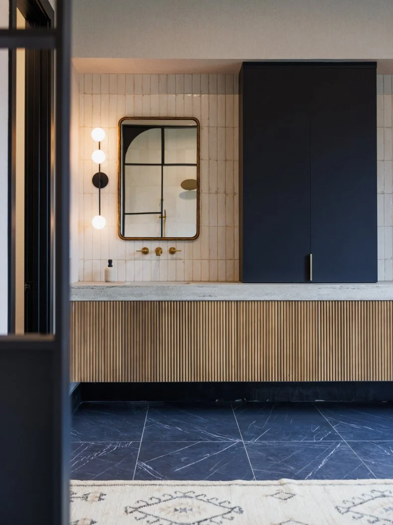 After of Team Taniya Nayak and Drew Lachey's Primary Suite - Bathroom, as seen on Rock the Block, Season 7.