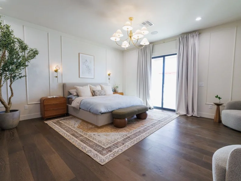 After of Team Mina Starsiak Hawk and Vernon Davis' primary suite - bedroom, as seen on Rock the Block, Season 7.