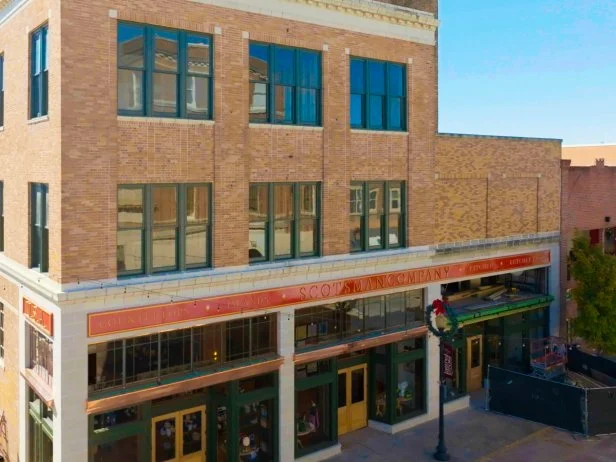The Kress building front facade after renovation, as seen on Home Town: Inn This Together, Season 1.