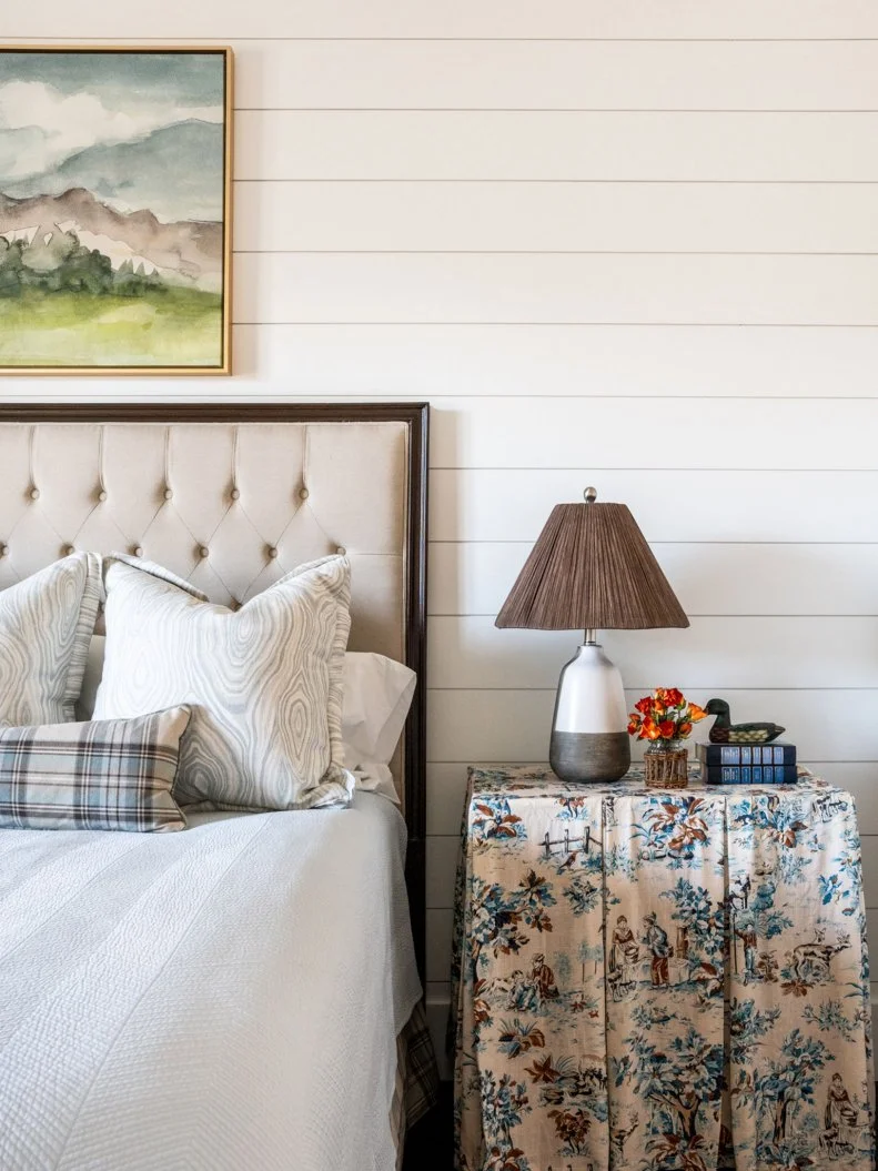 Bedroom With Toile Nightstand