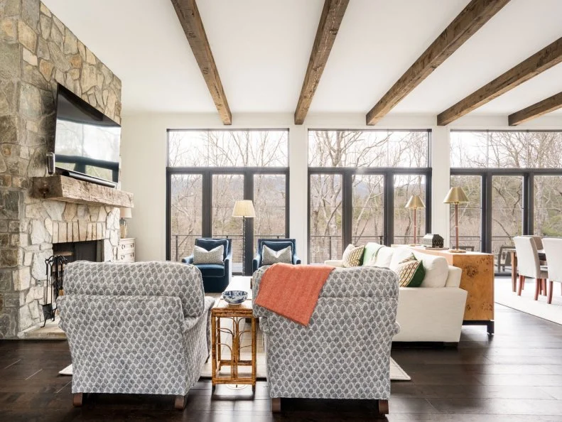 Living Room With Orange Throw
