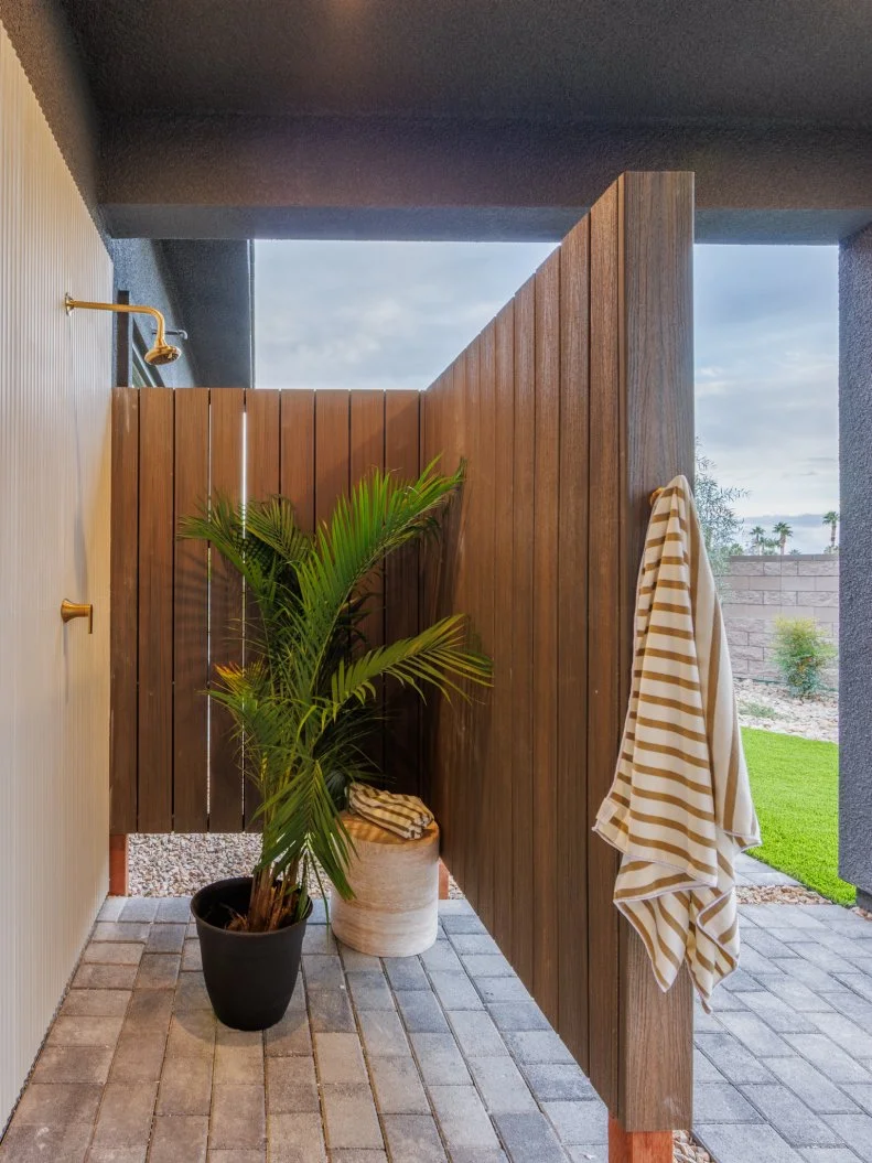 After of Team Taniya Nayak and Drew Lachey's Primary Suite - loggia, as seen on Rock the Block, Season 7.