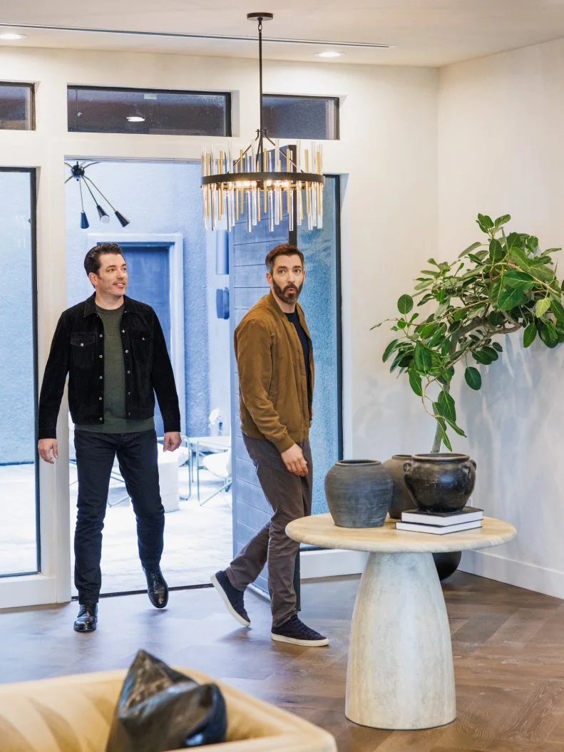 Property Brothers, Jonathan and Drew Scott review Team Taniya Nayak and Drew Lachey's Foyer, as seen on Rock the Block, Season 7.