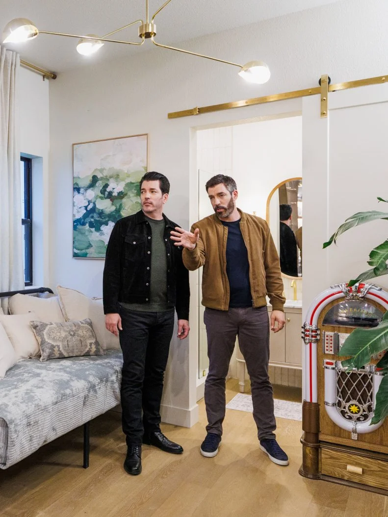 Property Brothers, Jonathan and Drew Scott review Team Mina Starsiak Hawk and Vernon Davis' Mult-Gen Suite, as seen on Rock the Block, Season 7.