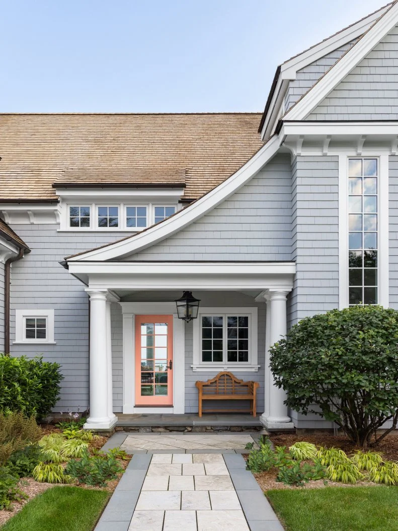 Gray Exterior and Orange Front Door
