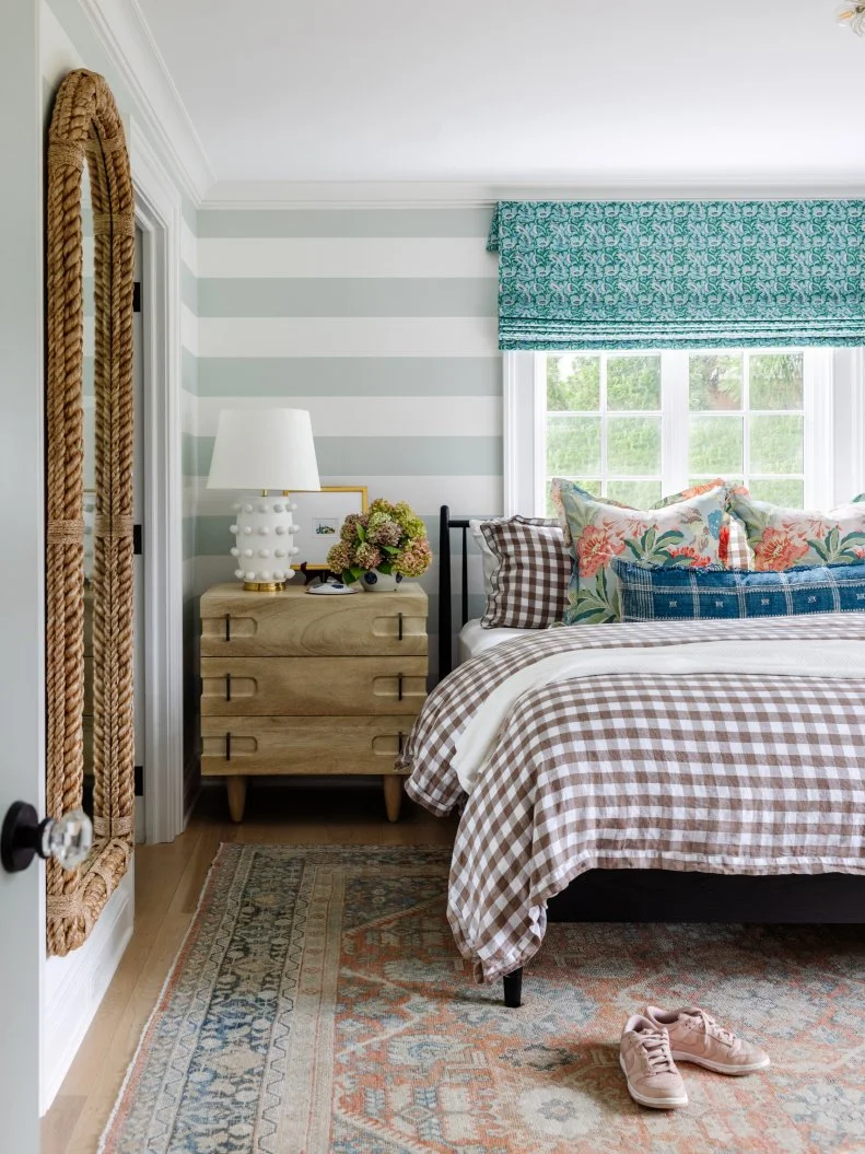 Striped Bedroom With Pink Sneakers
