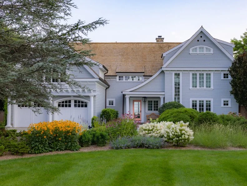 Gray Cape Cod Home and Front Yard