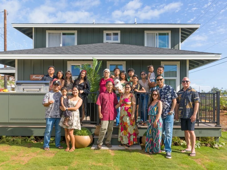 Tristan and Kamohai Kalama with the Castillo Family, as seen on Renovation Aloha, Season 3