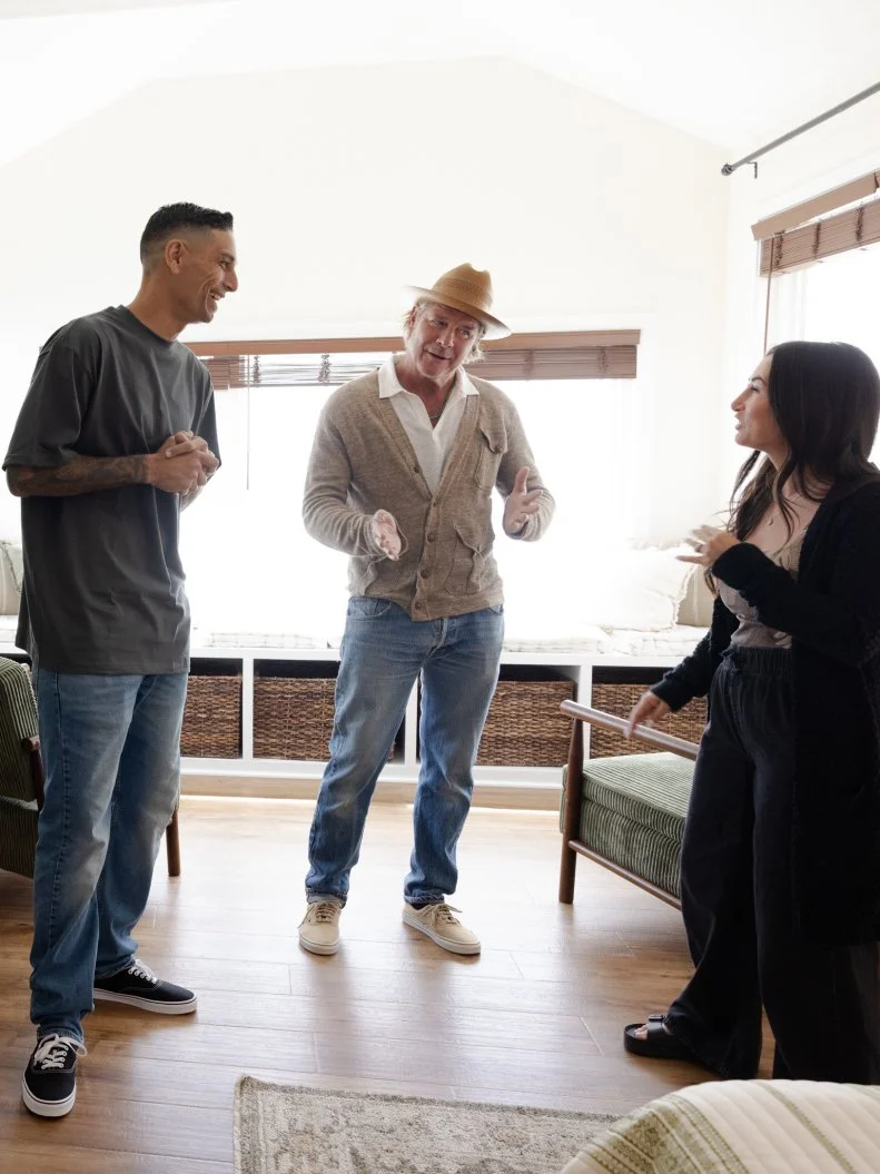 Judges Tristyn and Kamohai Kalama walkthrough Team Ty’s main suite renovation with mentor Ty Pennington, as seen on Battle on the Beach, Season 5.