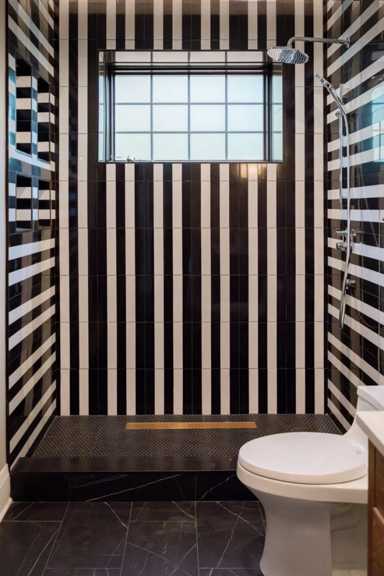 Bathroom With Black Striped Shower