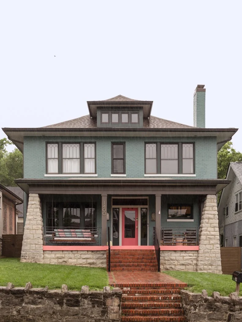 Green Craftsman With Red Front Door