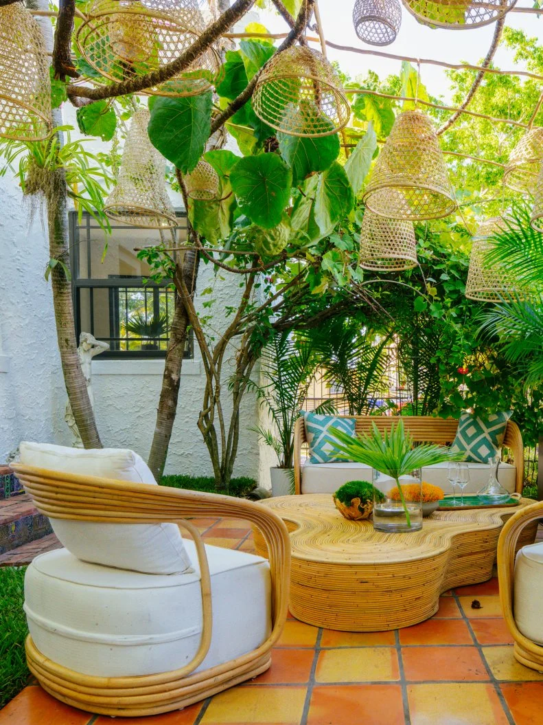The exterior patio of the Gaudy Greek Goddess home, as seen on Ugliest House in America, Season 8.
