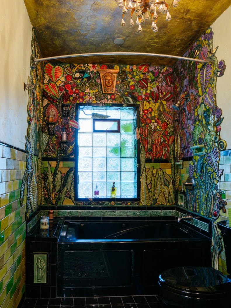 The guest bathroom in the Gaudy Greek Goddess home, as seen on Ugliest House in America, Season 8.