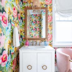 Multicolored Cottage Bathroom With Pink Chair