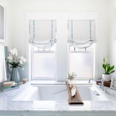 Soaking Tub With Wood Slat Shelf