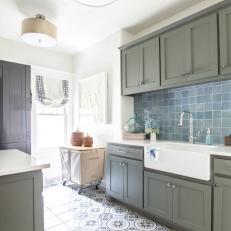 Gray Transitional Laundry Room With Rolling Hamper