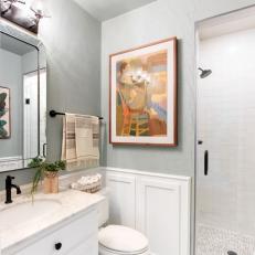 Gray Transitional Bathroom With Penny Tile Floor