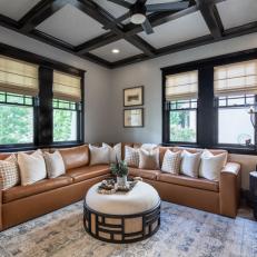 Brown Transitional Sitting Room With Leather Sectional