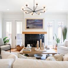 White Transitional Living Room With Candlesticks