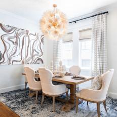 White Transitional Dining Room With Sunburst Light
