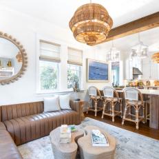 Neutral Transitional Great Room With Beaded Mirror