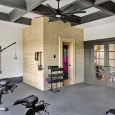 Modern Gray Home Gym With Sauna