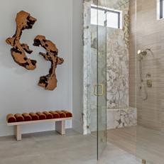 Neutral Modern Spa Bathroom With Brown Bench