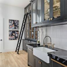 Black and White Contemporary Chef Kitchen With Ladder