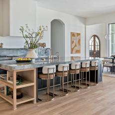 Neutral Contemporary Open Plan Kitchen With Yellow Art