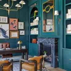 Contemporary Aqua Blue Home Office With Paneling