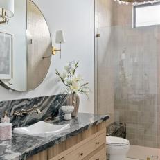Neutral Contemporary Bathroom With Gray Marble Countertop