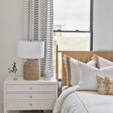 Neutral Transitional Bedroom With Green Check Rug