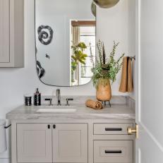 Gray Small Bathroom With Smoky Glass Pendant