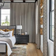 Gray Contemporary Bedroom With Wood Ceiling