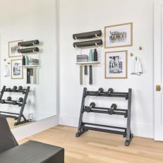 White Contemporary Home Gym With Gallery Wall