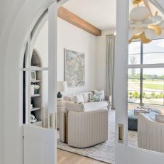White Contemporary Sitting Room With Pocket Doors