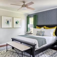 Multicolored Transitional Bedroom With Bench