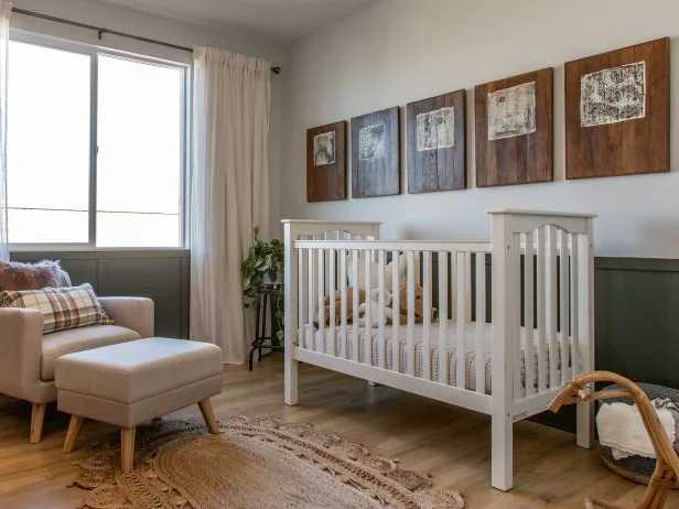 As seen on Rock the Block, HGTV star Jasmine Roth created a bright and cosy nursery to “rock” her house to the highest increase in market value to win season one of Rock The Block. (After)