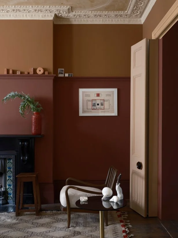 Two-Tone Brown and Red Living Room