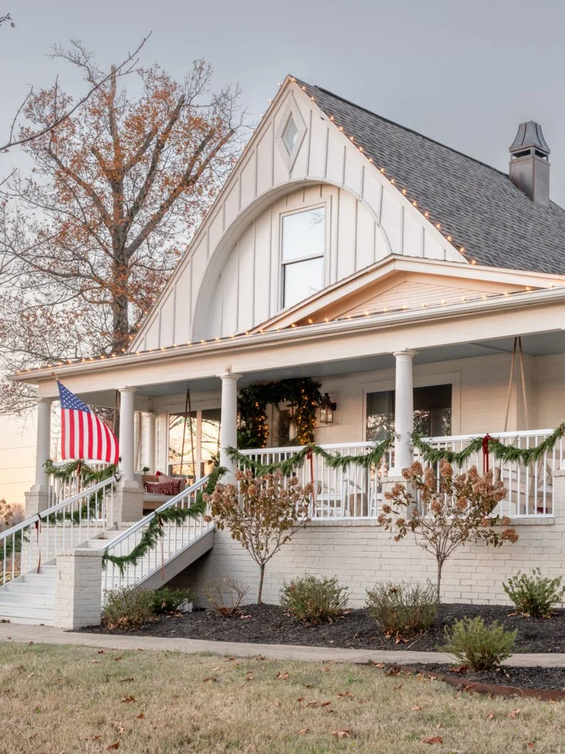 Hosts Dave and Jenny Marrs's exterior home, as seen on Fixer to Fabulous Holiday Social Project on HGTV.