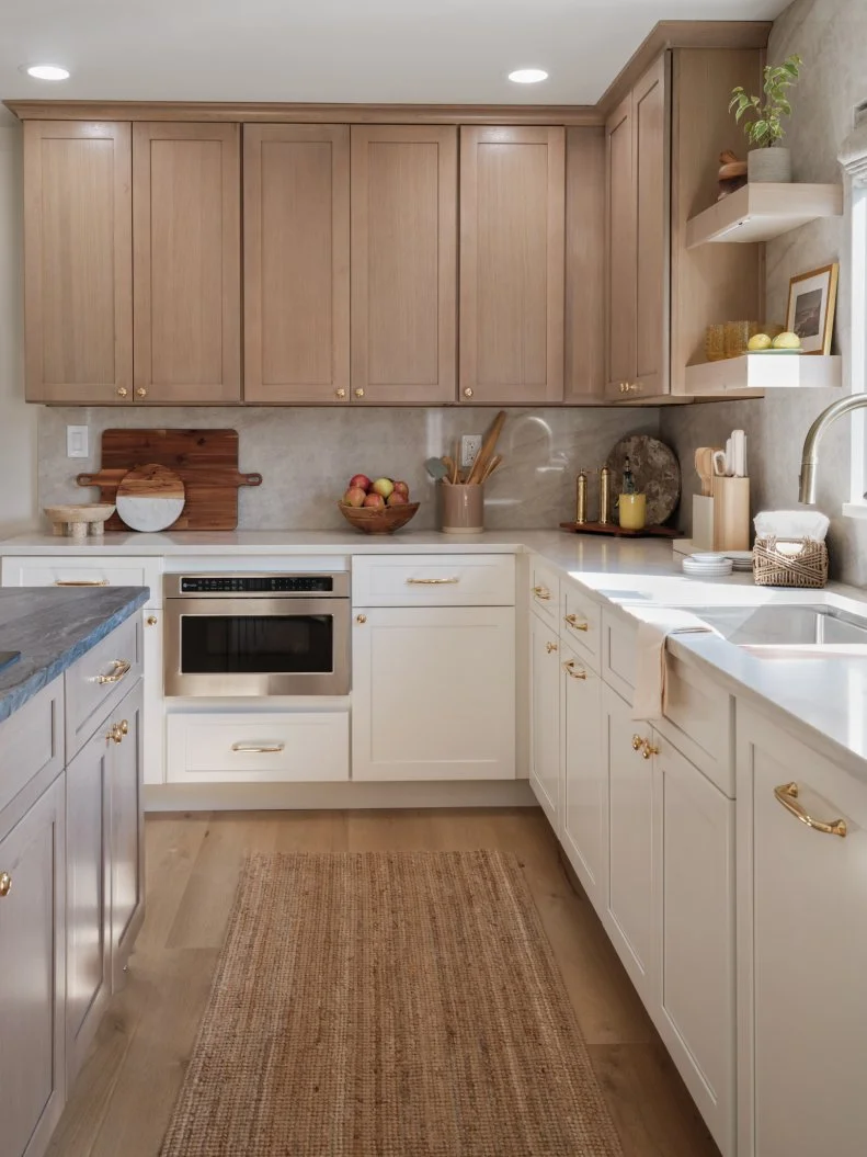 kitchen cabinets and island as seen on Totally 90s House, Season 1.