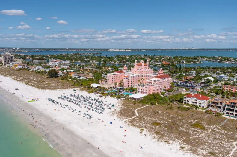 An aerial view of the Don CeSar in St. Pete/Clearwater, Florida