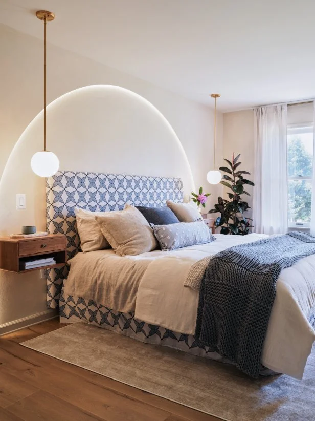 Final shot of made bed after the room renovations were completed as seen on Totally 90s House, Season 1.