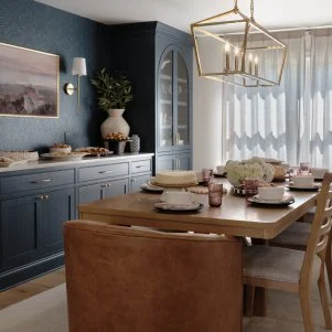 wide angle shot of dining room as seen on Totally 90s House, Season 1.
