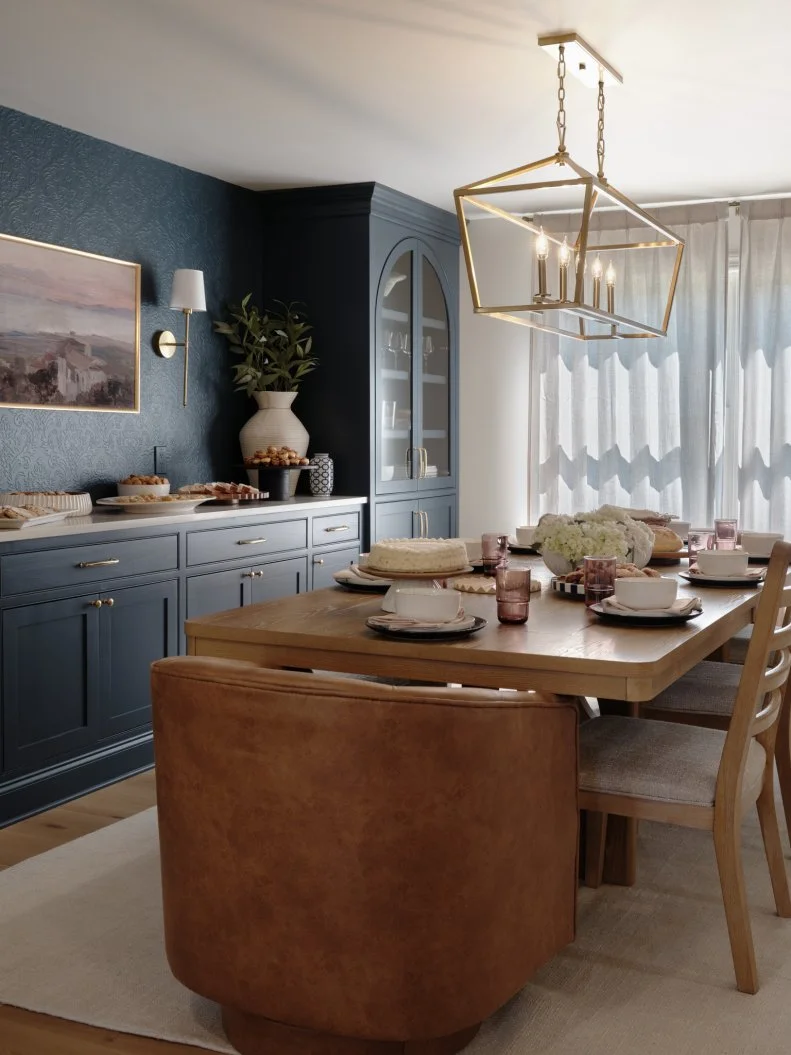 wide angle shot of dining room as seen on Totally 90s House, Season 1.